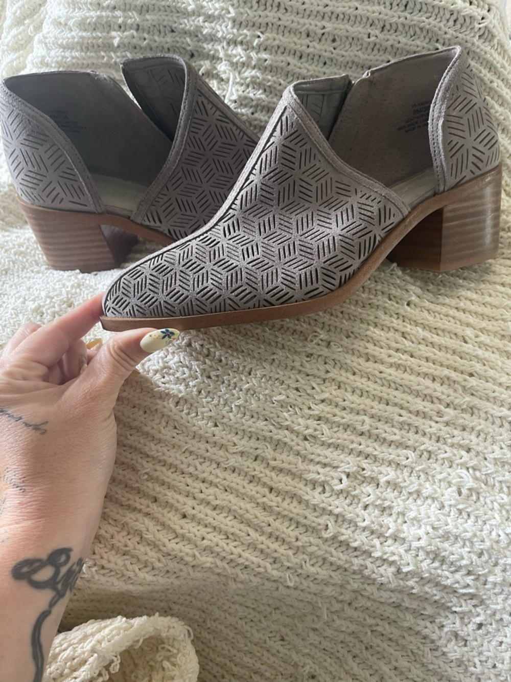 1. State Taupe Geometric Cutout Low Block Heel Slip-On